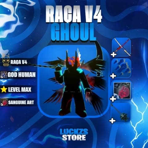 Conta Level Max com V4 Full Ghoul, Sanguine Art e CDK no Blox Fruits
