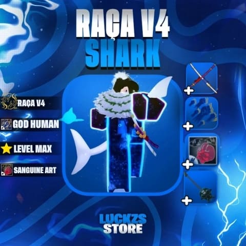 Conta Level Max com V4 Full Shark, Sanguine Art e CDK no Blox Fruits