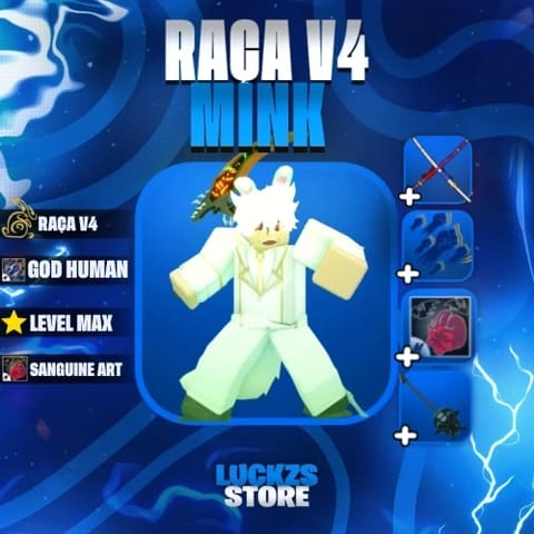 Conta Level Max com V4 Full Mink, Sanguine Art e CDK no Blox Fruits