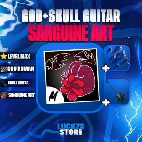Conta Level Max com Skull Guitar e Sanguine Art no Blox Fruits