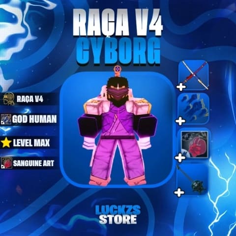 Conta Level Max com V4 Full Cyborg, Sanguine Art e CDK no Blox Fruits