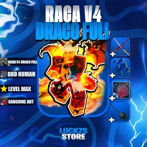 Conta Level Max com V4 Full Draco, Sanguine Art e CDK no Blox Fruits