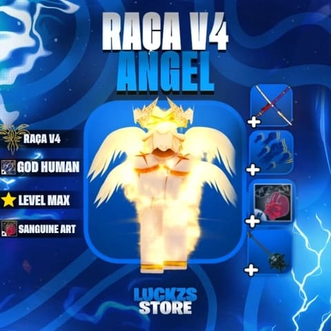 Conta Level Max com V4 Full Angel, Sanguine Art e CDK no Blox Fruits