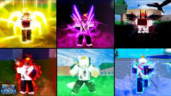 Contas de Blox Fruits com Raça V4: Cyborg, Angel, Shark, Ghoul e Draco